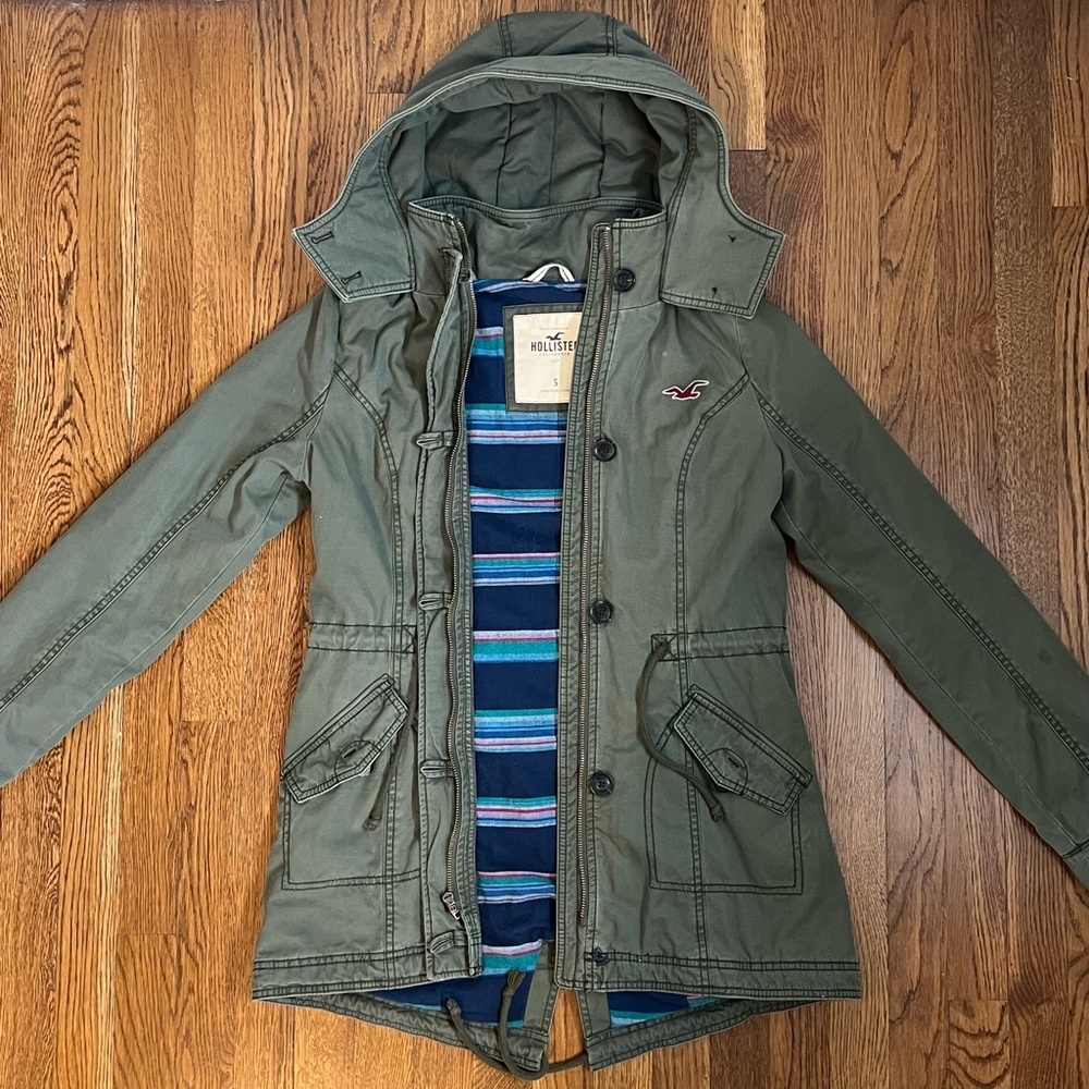 Hollister Green Military Parka Trench Coat